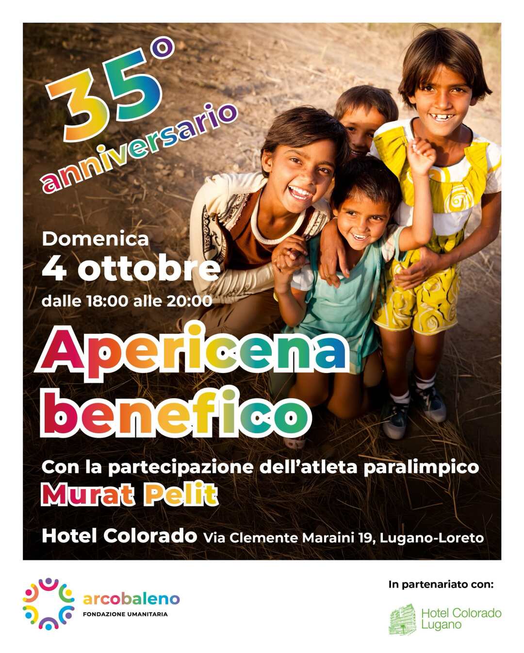 Copertina di 35° anniversario Fondazione Arcobaleno – apericena benefico